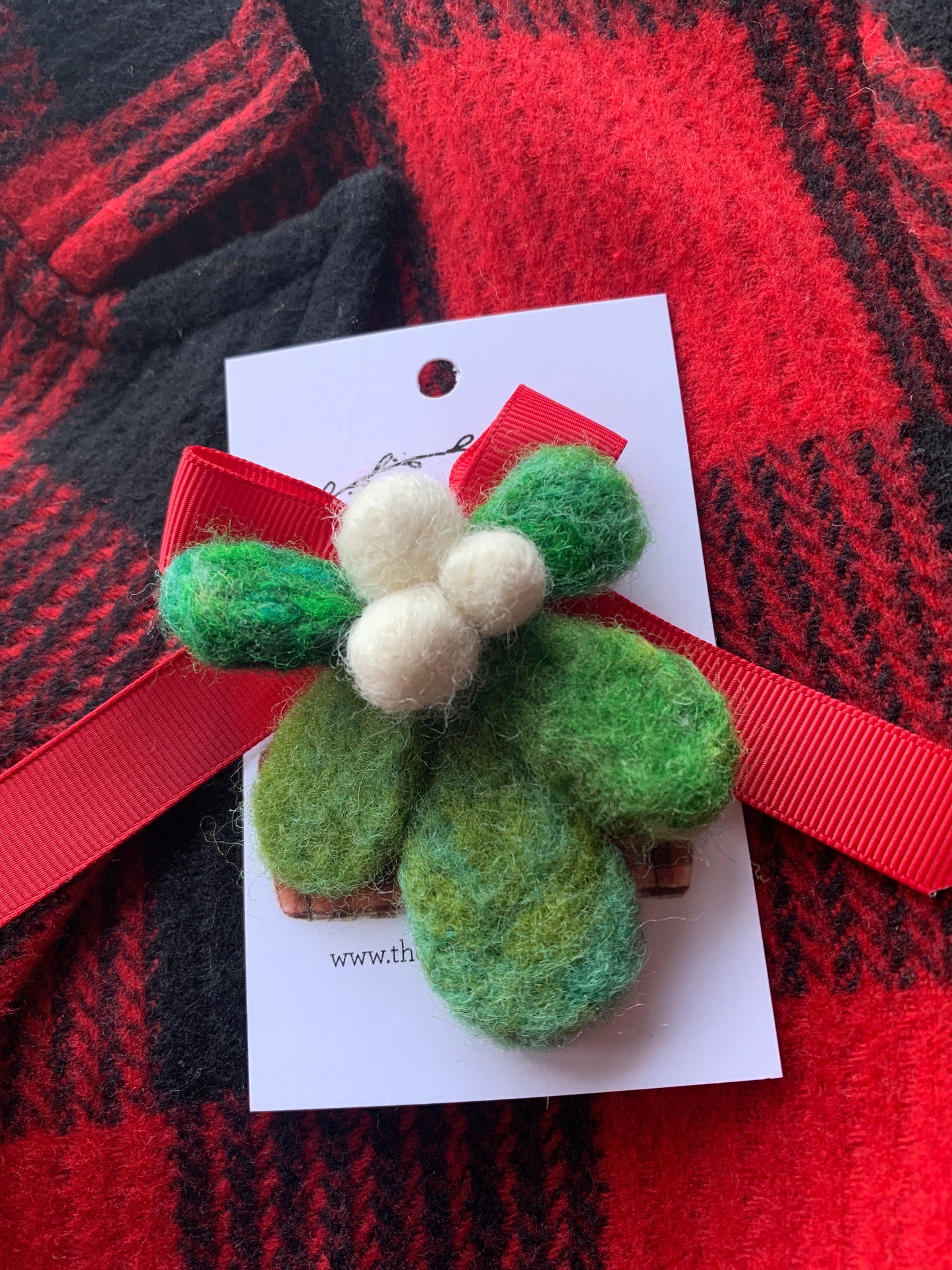 Mistletoe Needle Felted Brooch Festive Holiday