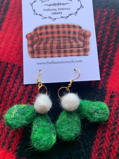 Mistletoe Needle Felted Earrings Holiday Festive