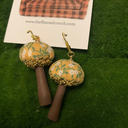 Cotton Print Mushroom Earrings