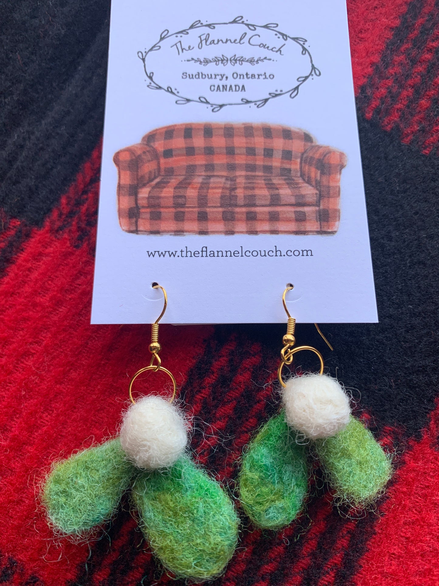 Mistletoe Needle Felted Earrings Holiday Festive