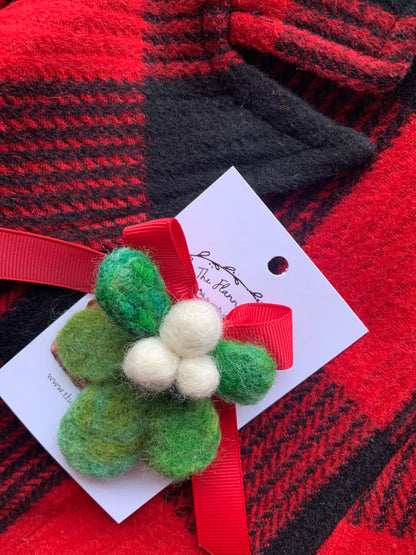 Mistletoe Needle Felted Brooch Festive Holiday