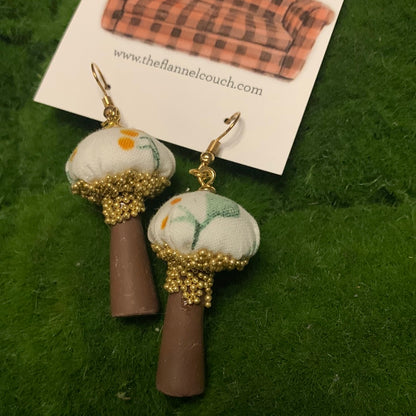 Cotton Print Mushroom Earrings