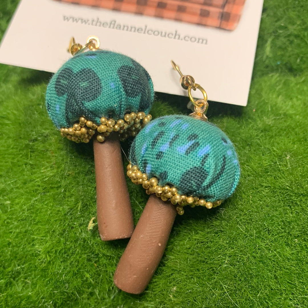 Cotton Print Mushroom Earrings