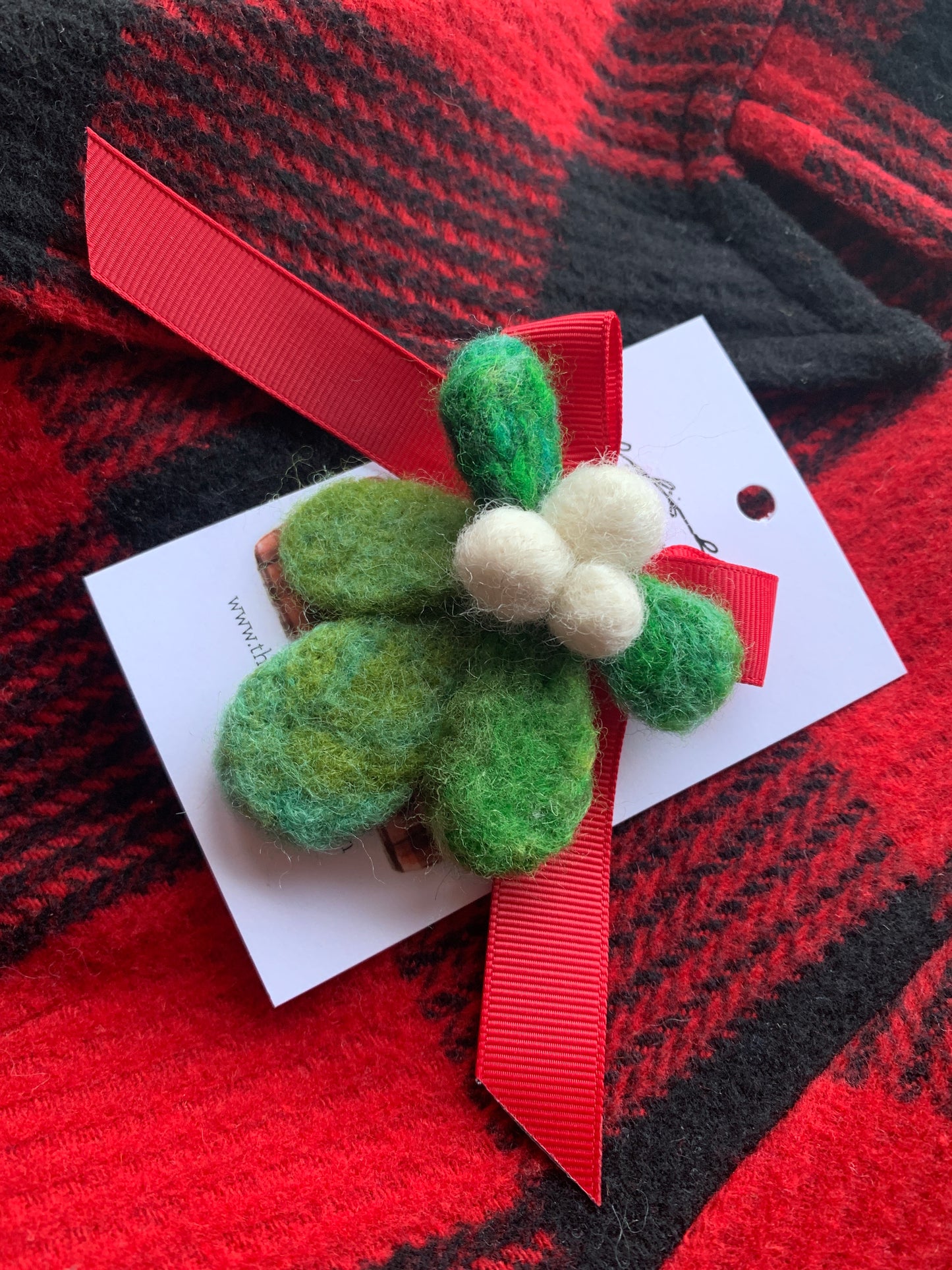 Mistletoe Needle Felted Brooch Festive Holiday