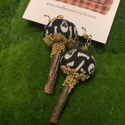 Cotton Print Mushroom Earrings