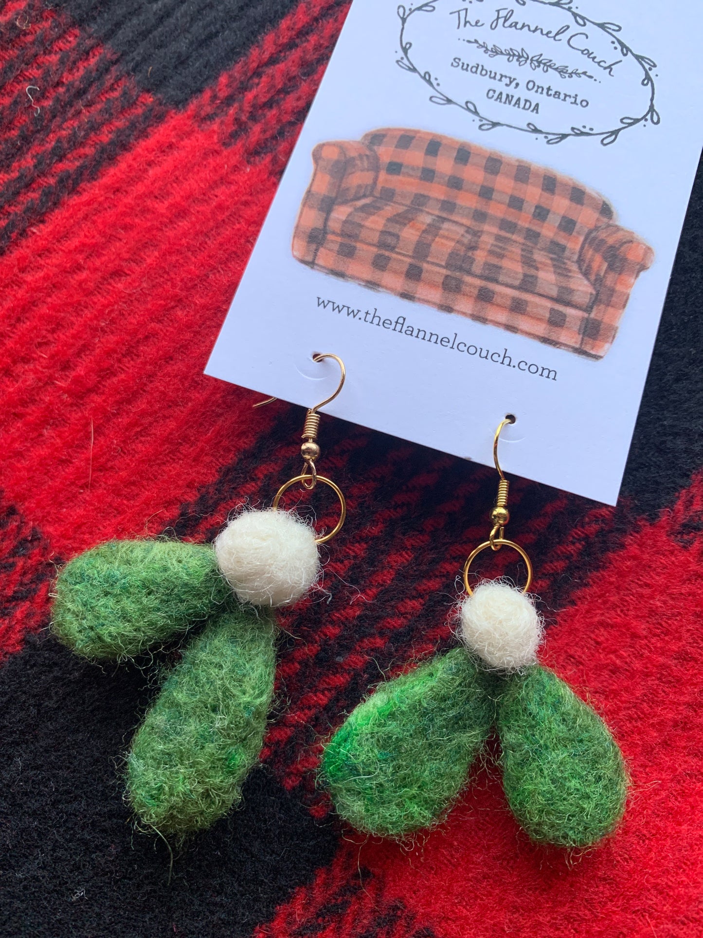 Mistletoe Needle Felted Earrings Holiday Festive