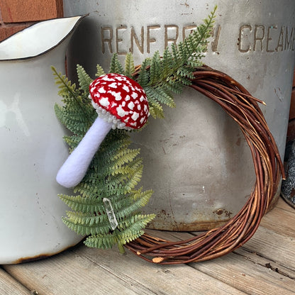 Cottage Core Whimsical Wreaths Mixed Media Amanita Muscaria Red Velvet Mushroom Quartz