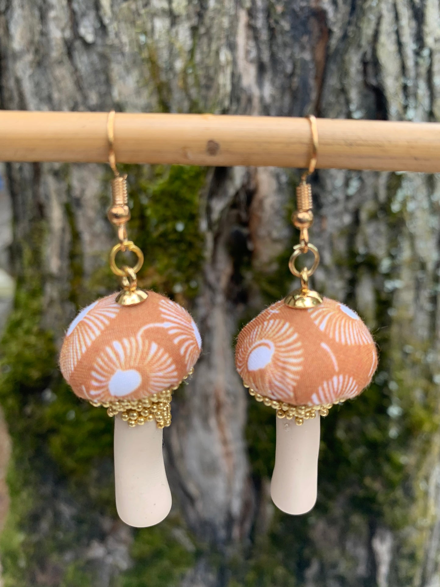 Cotton Print Mushroom Earrings