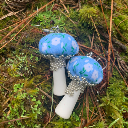 Cotton Print Mushroom Earrings