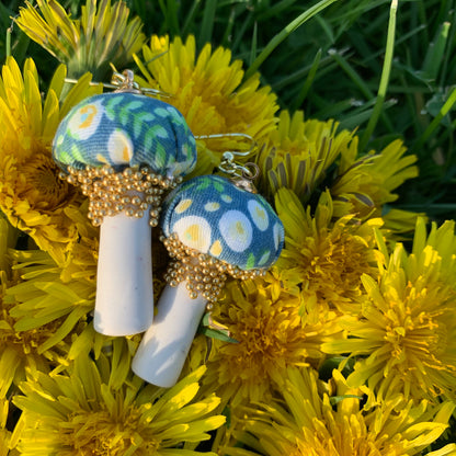 Cotton Print Mushroom Earrings