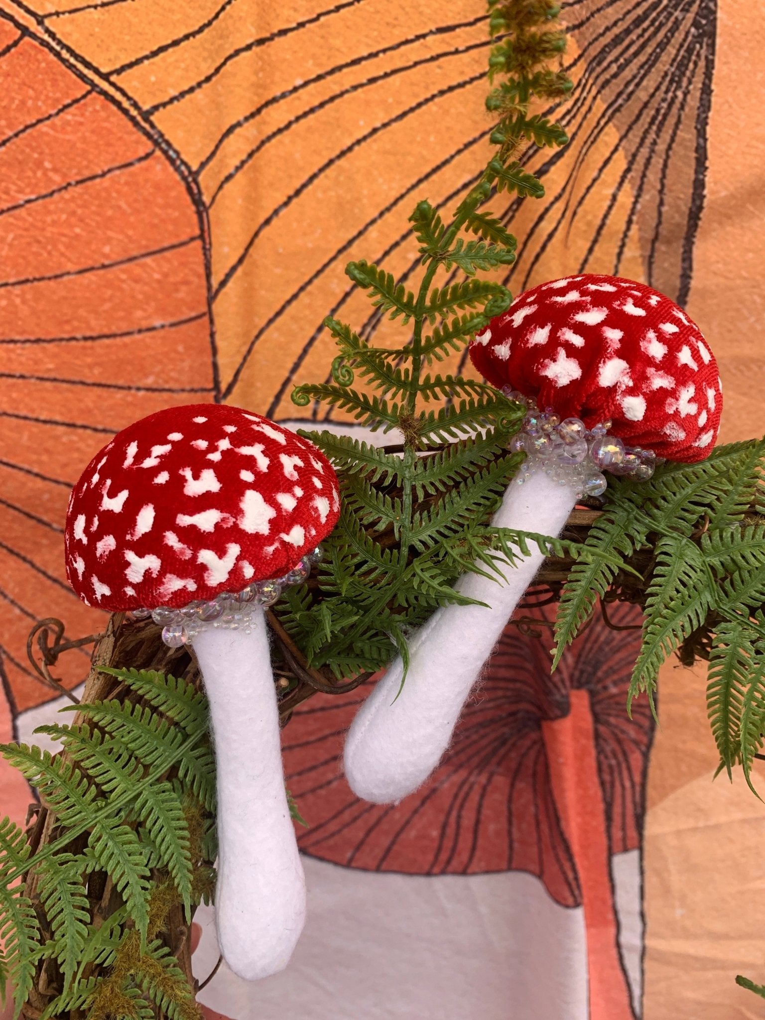 Two Amanita Muscaria /Two Quartz Tower Wreath - The Flannel Couch