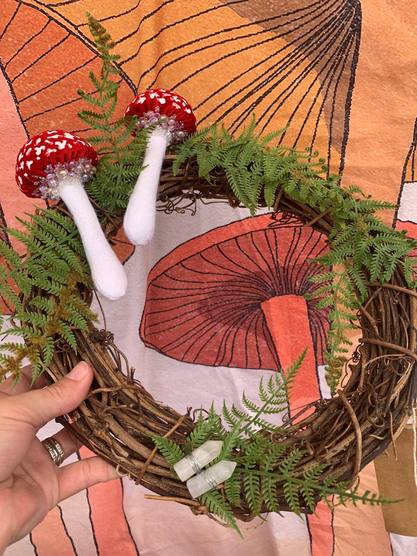 Two Amanita Muscaria /Two Quartz Tower Wreath - The Flannel Couch